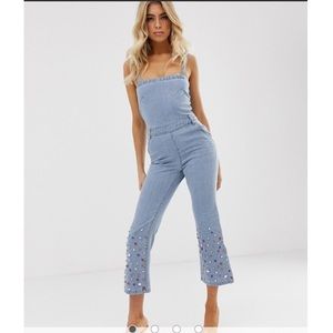 Flare jumpsuit with gem stone details